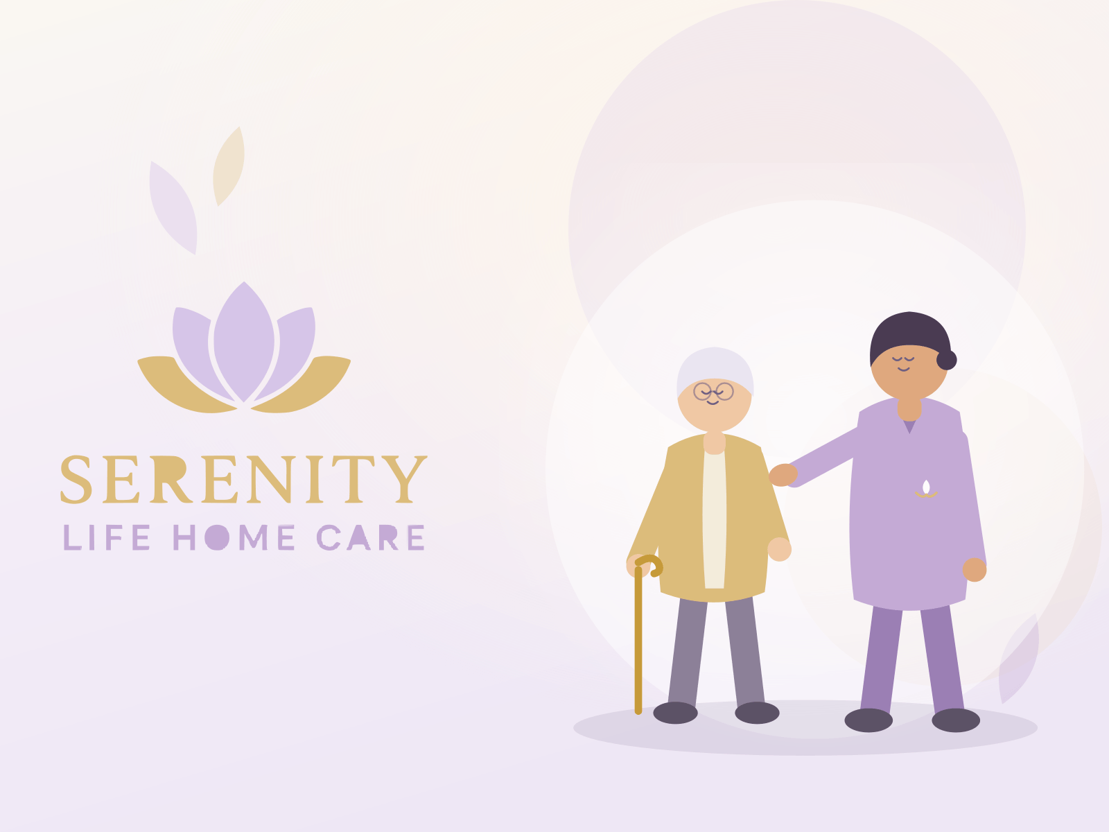 A Serenity Life Home Care caregiver supporting a senior with a cane at home
